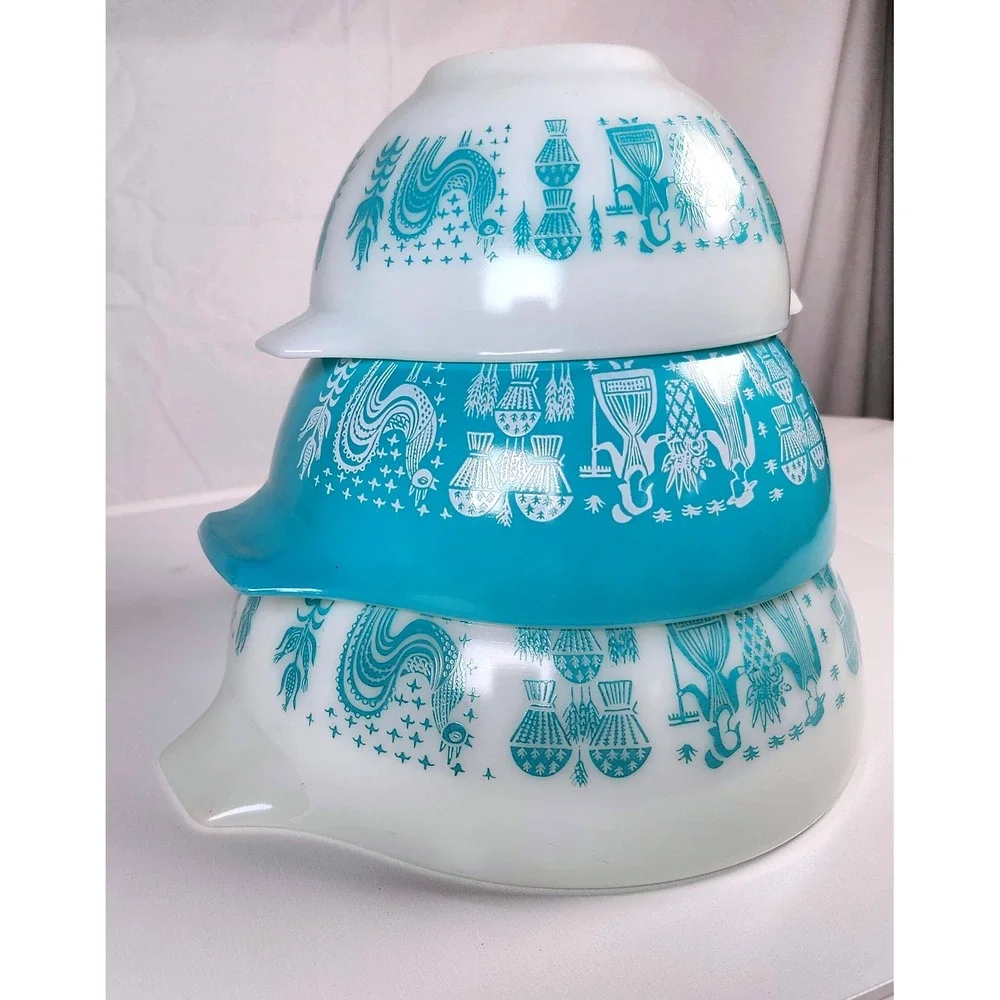 Vintage Pyrex Mixing Bowls 3 Piece Turquoise Butterprint Amish Cinderella Set